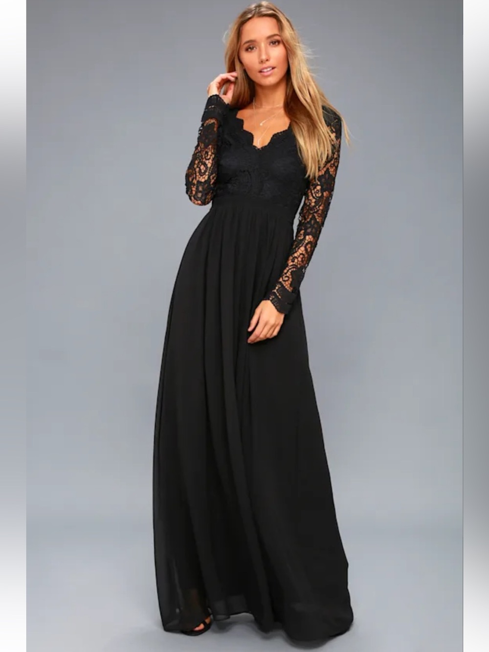 Lulus Awaken My Love Black Long Sleeve Lace Maxi Dress - Medium - Picture 2 of 11
